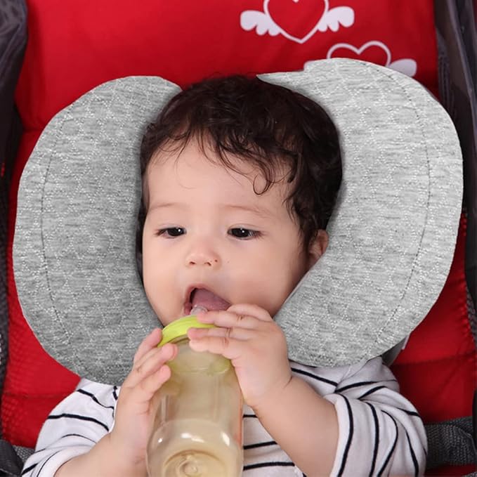 2 in 1 Baby Support Pillow, Adjustable Banana Shape Baby Neck Head Travel Pillow Stroller Insert Cushion for Kids, Toddler, Gray