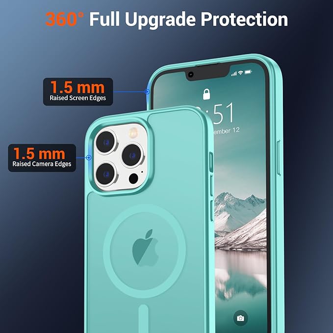 SUPFINE Magnetic for iPhone 13 Pro Case (Compatible with MagSafe) (Military Grade Drop Protection) Slim Translucent Matte Shockproof Phone Cover,Blue Green