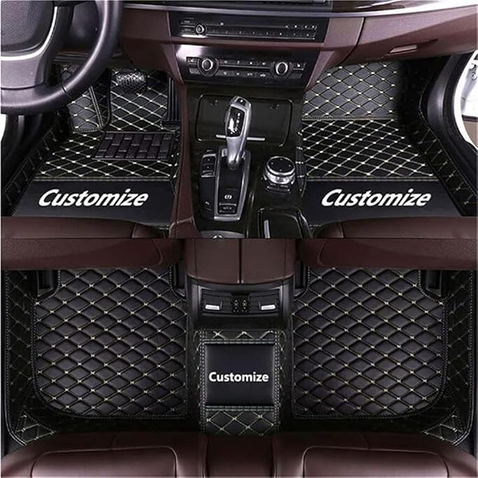 Custom Car Mats All Weather Fit Automotive Floor Mats PU Leather Protector Mat for Most Sedan, SUV, Truck Floor Mats (Black Beige)