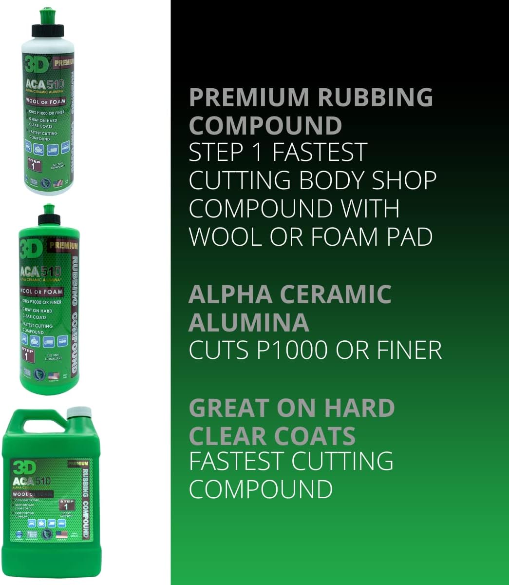3D ACA 510 Rubbing Compound – Fast-Cutting Paint Correction Compound with Alpha Ceramic Alumina | Body Shop Safe, Low Dust, Silicone-Free, Made in USA - 8 oz