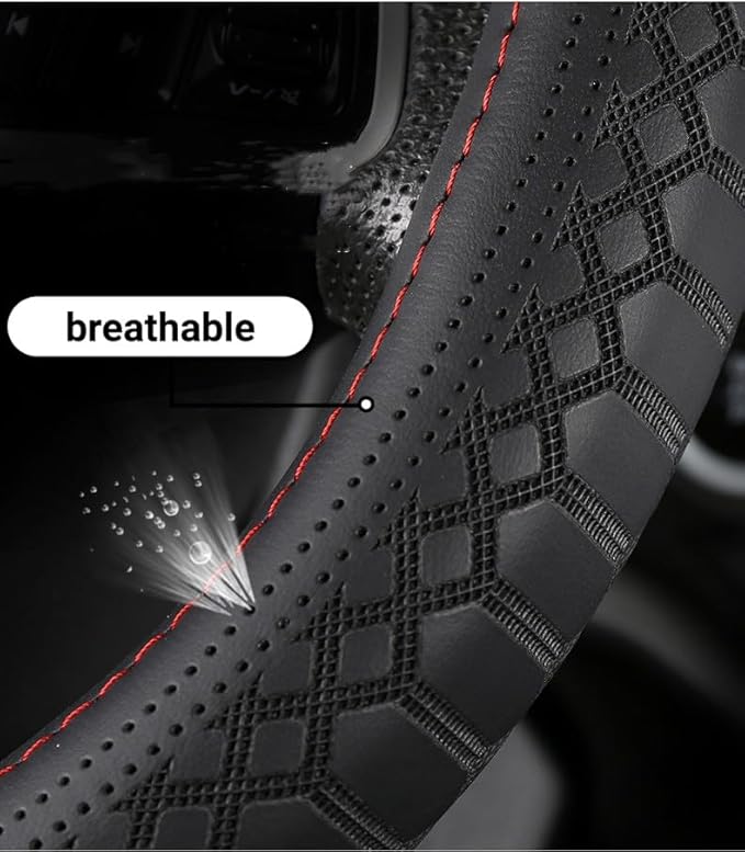 Wood Car Steering Wheel Cover Rubber Inner Ring All Car Universal Four Seasons Universal Thin Fiber Leather Anti-Slip 16 17 18 19inch for Truck (18inch, red)