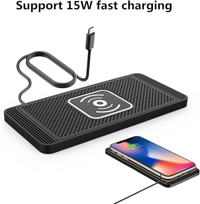 Wireless Charging Pad for Car for Maxure Outdoor Auto abdeckplane, 15W Fast Wireless Charger Mat Non-Slip Silicone Car Center Console Phone Charging Pad,B/15W-USB