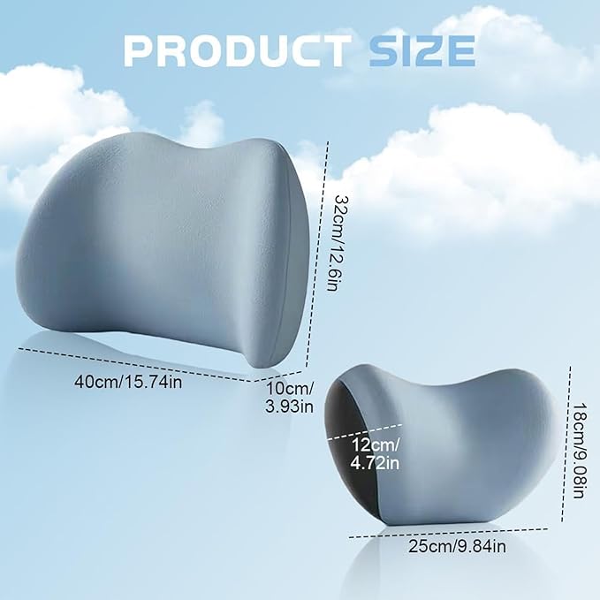 Headrest Lumbar Pillows Car Seat for Honda HRV CRV CRZ BRV 2001-2025, Ergonomic Neck Back Support Cushion, Comfortable Breathable Washable Cover, Memory Foam, Brown
