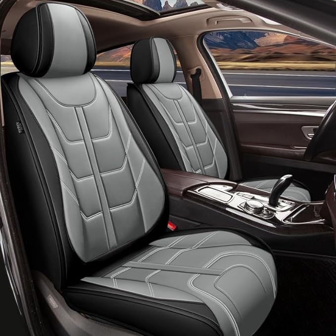 TTX LIGHTING Car Seat Covers fit for Buick Envision 2016-2025 Front Seat: Premium Leather Automotive Seat Cover with Airbag Compatible Waterproof (2 Seats, Black & Gray)