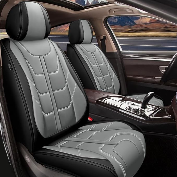 TTX LIGHTING Car Seat Covers fit for Ford Explorer 2004-2026 Front Seat: Premium Leather Automotive Seat Cover with Airbag Compatible Waterproof (2 Seats, Black & Gray)