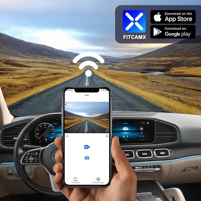 Fitcamx Front 4K+Rear 1080P Dash Cam Adapts for Mercedes-Benz GLE GLS 2020-2026 (Model C) Compare Cover Shape, OEM Look, Dual HD Video, WiFi & APP, G-Sensor, Loop Recording, Easy to Set, 128GB Card