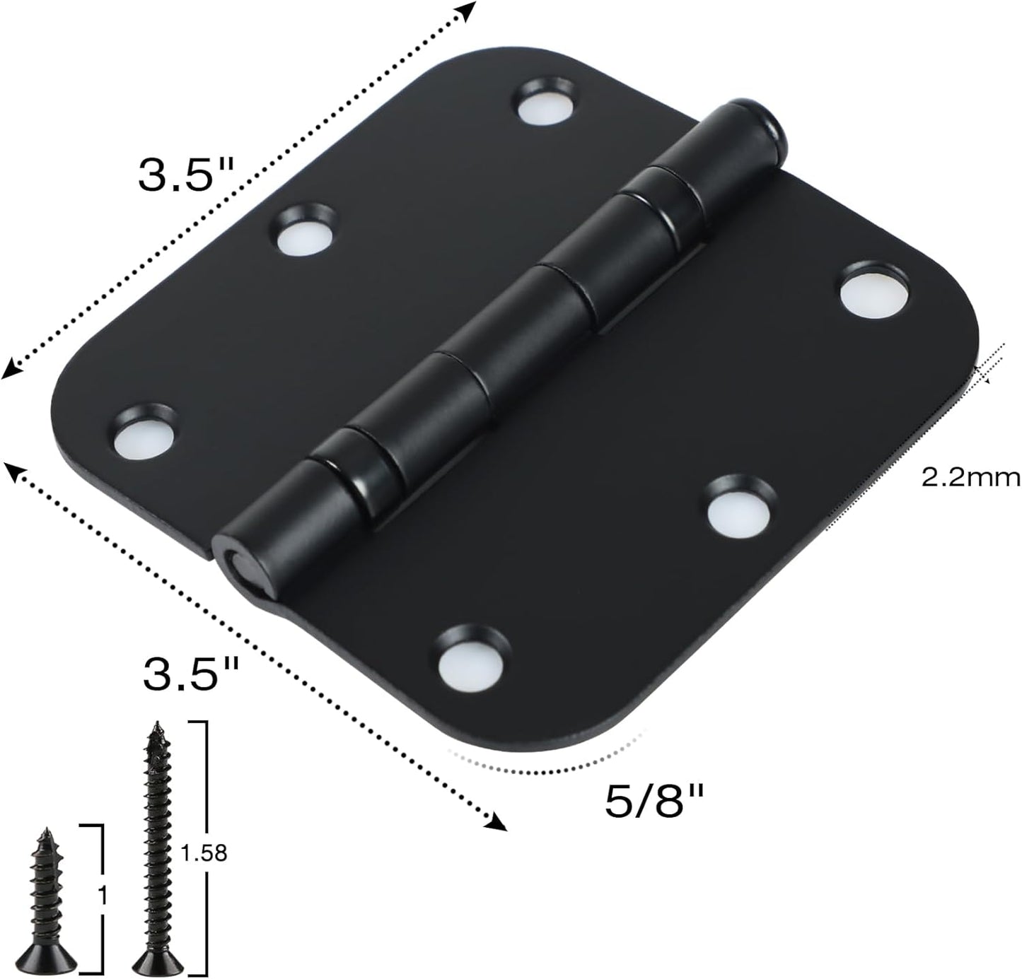 36 Pack Ball Bearing Matte Black Door Hinges 3.5 Inch 5/8" Radius Round Anti Squeak Interior 3-1/2"Flat Bifold Standard Bedroom Indoor for Doors 3 ½" House Home Hardware Decor Accessories Must Have