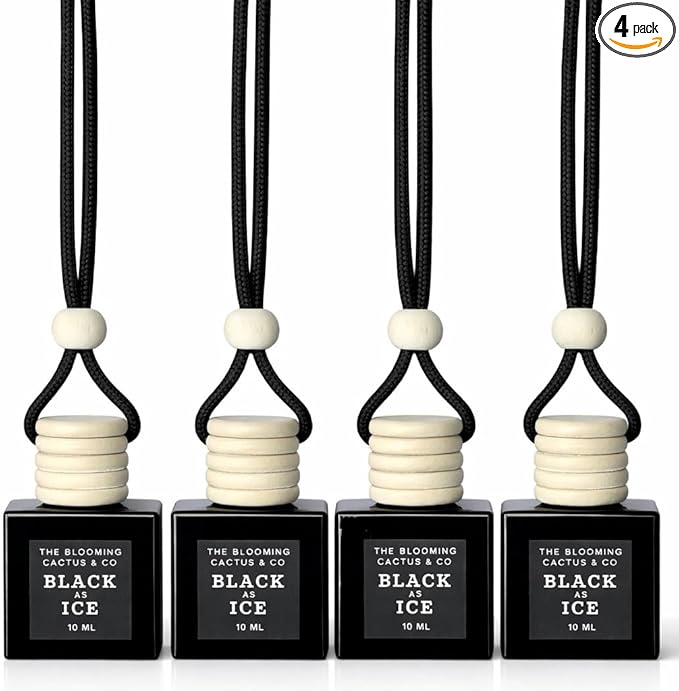 4 Pack Air fresheners | Premium Car Diffuser – Handmade in USA | Phthalate-Free, Non-Toxic Fragrance | Stylish Air Freshener for Car & Small Spaces. (10 ml All Black - Black Ice (Type) set of 4)