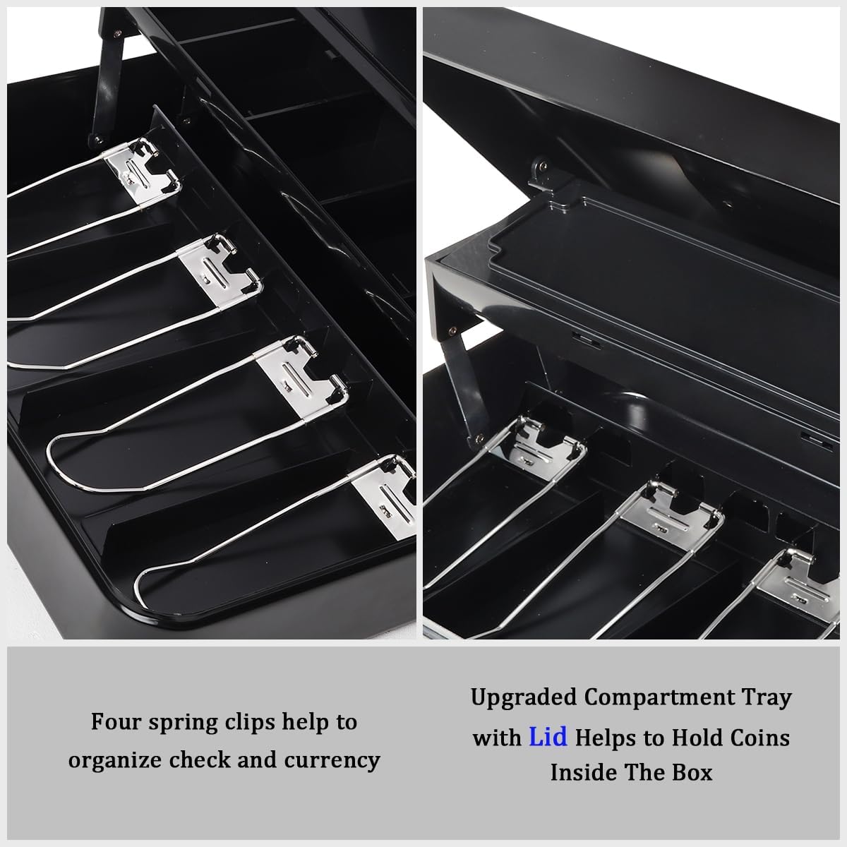 Jssmst Locking Metal Cash Box with Coin Lid, 11.8L x 9.5W x 3.5H Inches, Safe Money Box with Combination Lock, Black, SM-CB0512B