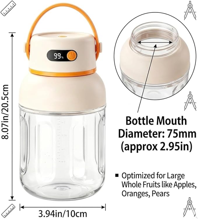 Portable Electric Juicer Cup with Zero Cord Hassle, Personal Size Juicer Cup, USB-C Rechargeable Electric Blender,18000RPM Motor, Leakproof Travel Juicer for Gym, Office, Outdoors (1200ml)