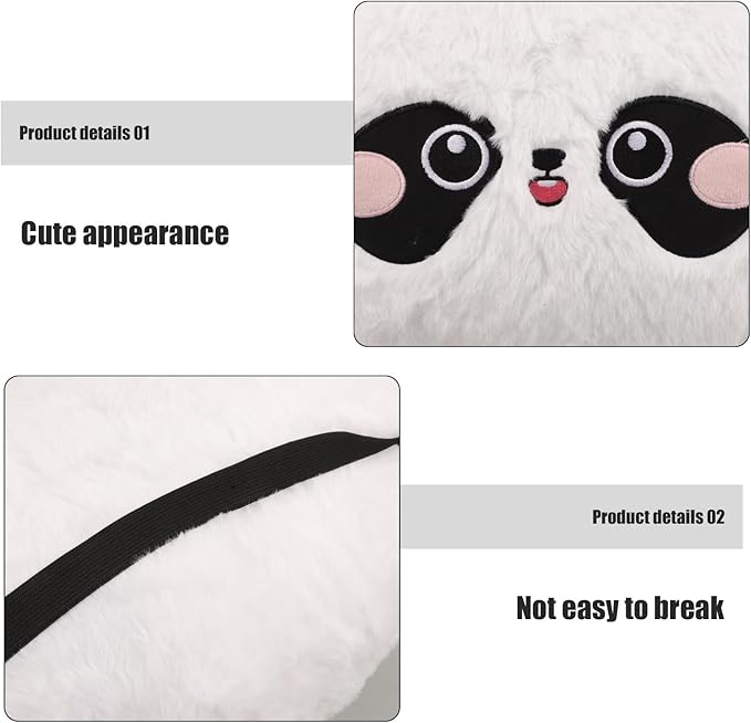 Mikinona Cartoon Panda Lumbar Support Pillow for Car Seat Cushion, Cute Panda Neck Pillow with Rabbit Hair Embroidery, Soft Round Waist Support for Driving and Office Use