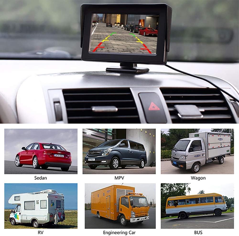 Back Up Camera with 4.3 Inch Monitor Kit, Reverse Rear View Camera for Trucks, Pickups, Suvs, RVs, Easy Install IP68 Waterproof Night Vision with Parking Guidelines,12 LED Rear View Monitor for 12V