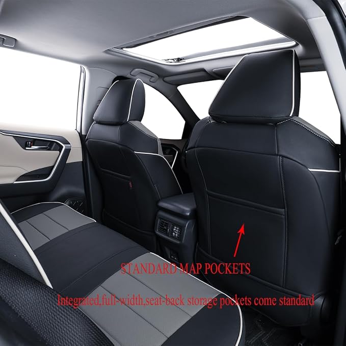 EKR Rav4 Seat Covers Custom Fit for Toyota Rav4 XLE,Platinum,Limited 2013-2018 & SE 2016-2018, Leather Car Seat Cover Full Set for SUV,Faux Leather(Black/Gray)
