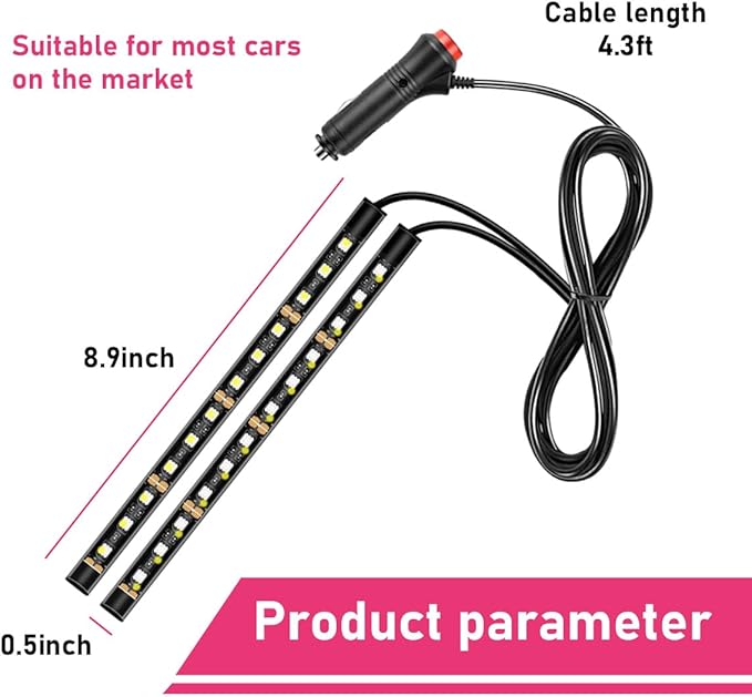 Car LED Strip Light, 24 LEDs RGB Neon Interior Atmosphere Lights, 12V Under Dash Ambient Night Light, Cigarette Lighter Auto Interior Decorative Lamp, Car Accessories (Pink Purple)