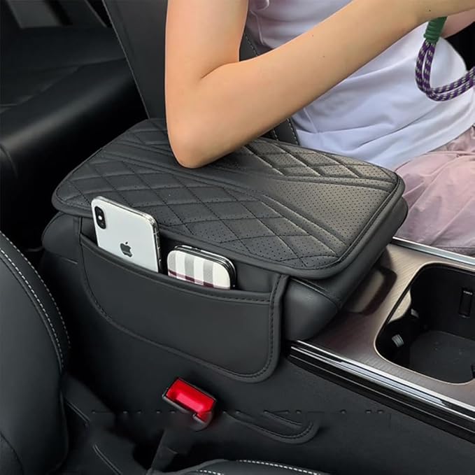 Car Center Console Cover for Lexus RX 350 2021-2023, Leather Memory Foam Auto Armrest Cover Cushion Pad with 2 Storage Bags Non-Slip Universal Interior Accessories,Black