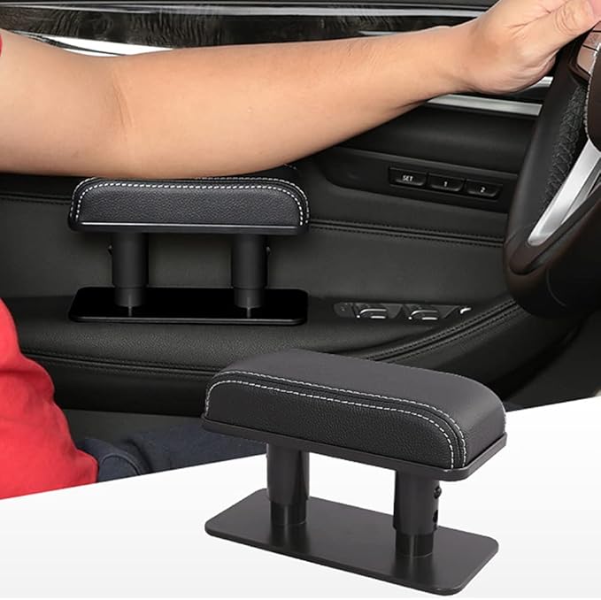 Car Driver Arm Pad Cushion, Car Center Console Elbow Cushion Pad Car Door Armrest Rest Pad Adjustable Height Comfort Universal Fit for Most Car, Solid Black