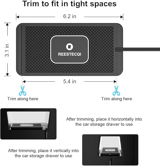 Wireless Charging Pad for Car, REESTECQI 15W Wireless Car Charger Pad Type C Charging Mat Non Slip [PD 40W Car Charger Incl] for Airpods iPhone 16/15/14/13/12, Samsung S24/S23/S22 (30CM Cable)