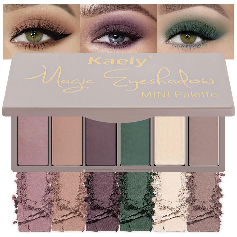 Kaely 6 Colors Mini Neutral Eye Shadow Palette Makeup, Taupe Rosy Brown Smokey Plum Forest Green Nude Beige Cocoa Brown Matte Eyeshadow Palette for Older Women Pigmented Waterproof, Cruelty-free, 11