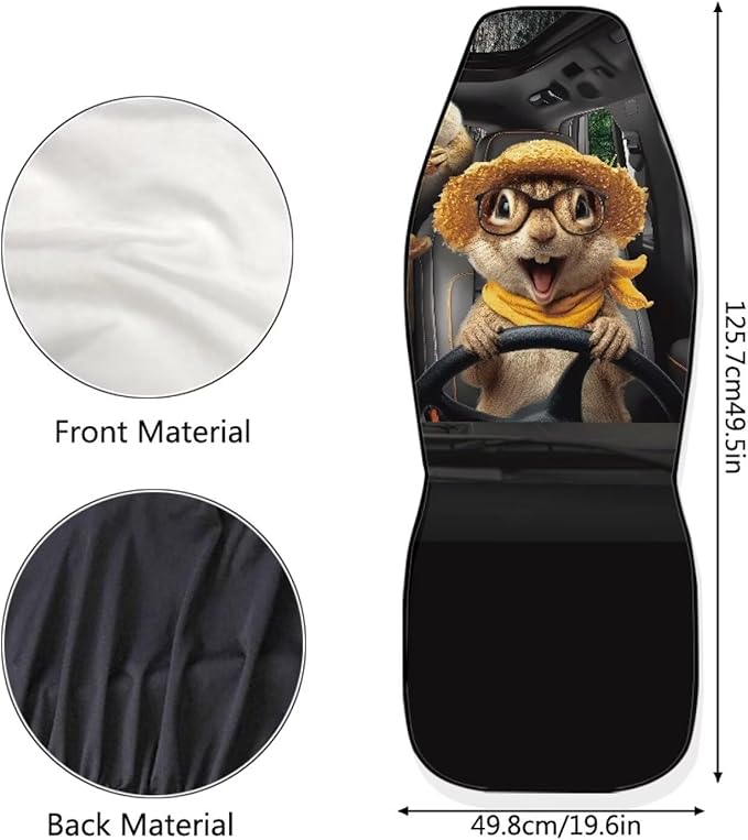 Funny Front Seat Covers for Cars Happy Squirrel All Weather Bucket Seat Covers Scratchproof Automotive Seat Cushion Covers for SUV,Vans,Sedans,Trucks