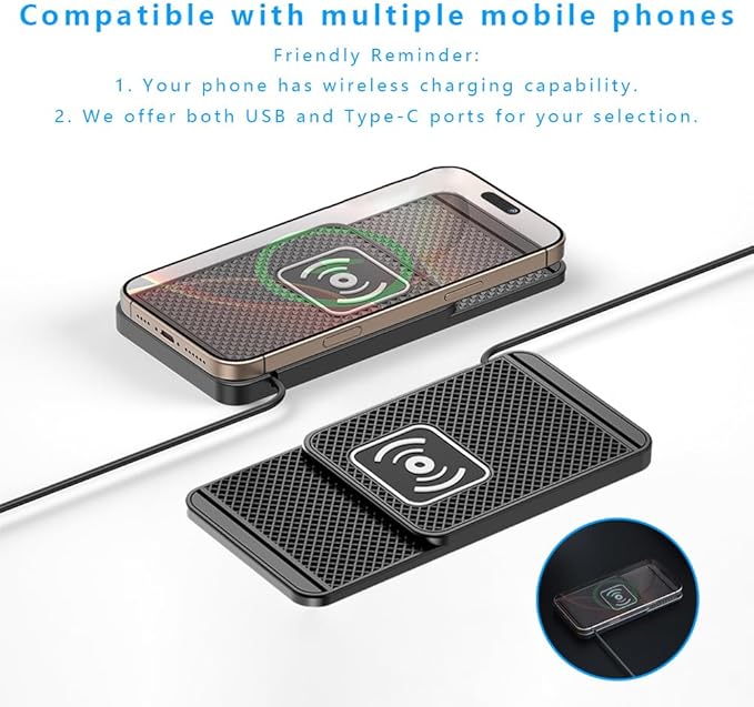 Wireless Charging Pad for Car for Genesis G70 G80 G90 2017-2026, Non-Slip Type C/USB 20W Fast Phone Charging Pad DIY Trim-to-Fit No Interior Damage,B&Type-C