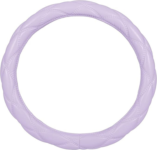 Purple Stitched Leather Steering Wheel Cover for Women, Standard 15 Inch Size Fits Most Vehicles, Cute Faux Car Steering Cover with Diamond Double-Stitch Detail, Car Accessories for Women