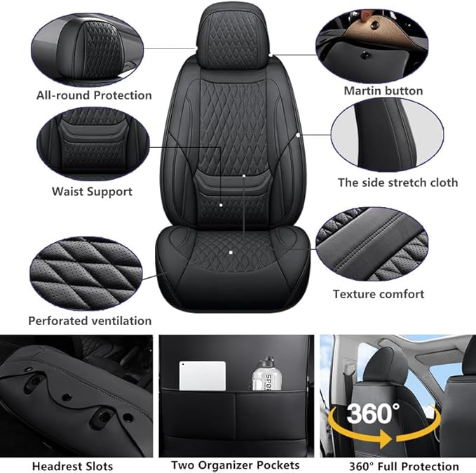 Front Seat Car Seat Covers Custom Fit for Ford Explorer 2001-2026 - Premium Faux Leather with Lumbar Support | Breathable, Waterproof, Anti-Slip, Durable (Black,Front Seat)