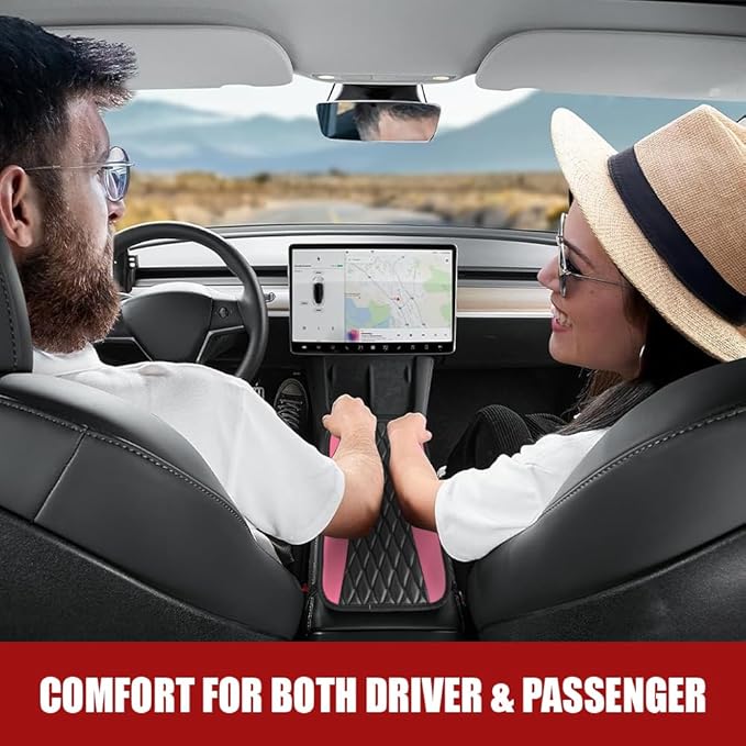 Car Center Console Cushion Pad, Armrest Cover for Car, Leather Waterproof Armrest Seat Box Cover, Auto Accessories Comfortable Arm Rest Box Cushion Pad for Most Vehicles (Pink)