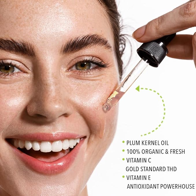 Plum Kernel Face Oil |Supercharged with Vitamin C & E | Freshly Made | Luxurious Hydration & Glow | Organic & Natural | Handcrafted Freshness from Santa Barbara, CA