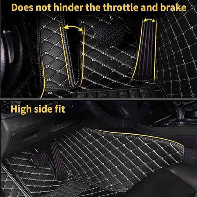 Custom Car Floor Mats for 95% Sedan SUV Car Protection Full Coverage Mats Anti-Slip Leather Floor Liners All Weather Car Floor Mats (Black+Beige Edge)