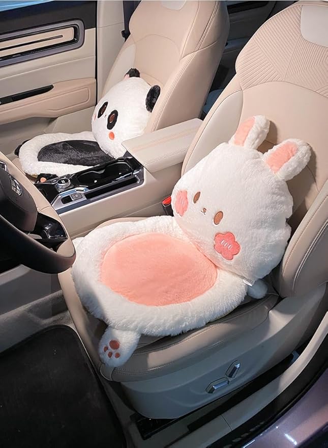 Cartoon Car Seat Cushion Lumbar Support Pillow and Neck Pillow, Cute Car Seat Pillow Headrest Pillow Back Support for Driving Fatigue Relief,for Office Chair Truck SUV (Panda Lumbar)