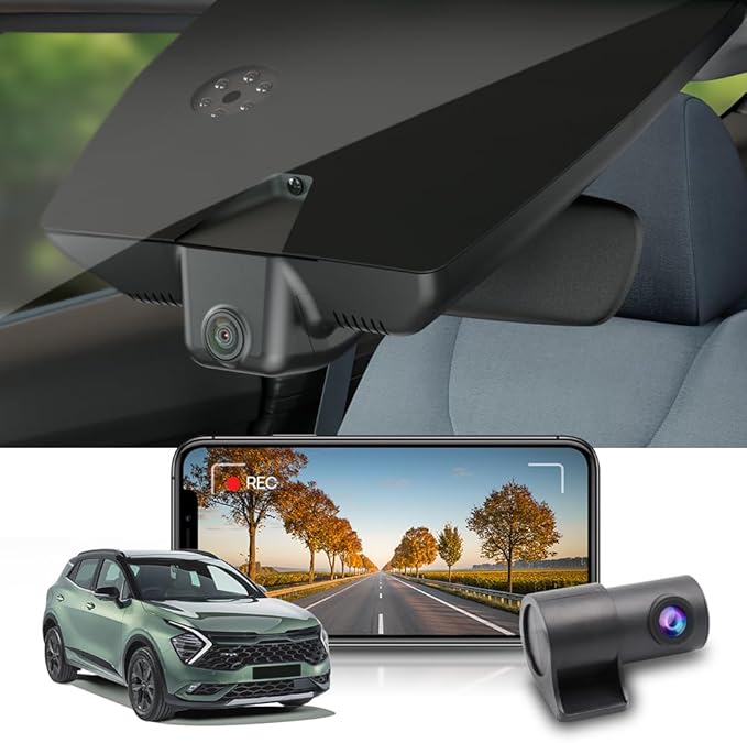 Fitcamx Front 2K+Rear 1080P Dash Cam Adapts for Kia Sportage 2023 2024 2025 (Part No#DW010/P1020/R2010), OEM Look, Dual HD Video, WiFi & APP, Loop Recording, G-Sensor, Easy to Set, 64GB Card