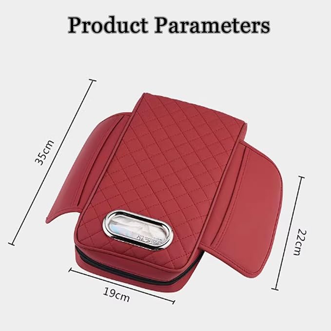 Car Center Console Cover for Fiat 500L (Type 330) 2012-2021, Leather Car Arm Rest Cover, Car Armrest Cushion with 2 Storage Bags Car Center Console Armrest Pad, F Red