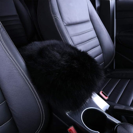 Armrest Cover for Car, Auto Center Console Pad Furry Sheepskin Wool Car Armrest Seat Box Cover Protector Universal Fit (Black)