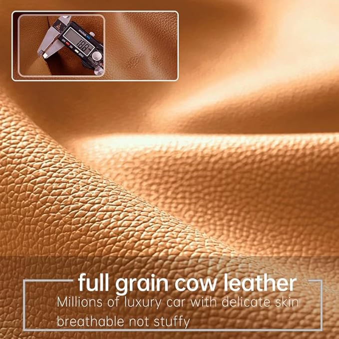 Car SUV Van Universal Genuine Leather Seat Cushion Lumbar Back Top Layer Cow Leather Front and Back Cushion Plus Padded Comfort (Coffe Brown Cushion Seat)