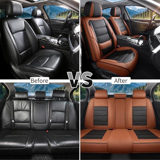 Car Seat Covers Full Set Custom Fit for Buick Lacrosse 2004-2019-Luxury Leather with Lumbar Support, Breathable, Waterproof, Anti-Slip, Durable, Easy to Install (BlackBrown,Full Set)