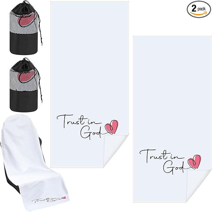 2 Pack Car Seat Towel Covers with Storage Bag 63 x 32 Inch Athletic Running Towel Seat Sweat Washable Non Slip Cover Gift for Car Outdoor Sport Activities (Trust in God)