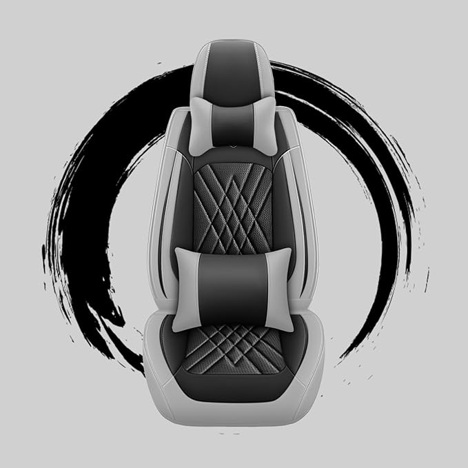 Car Seat Covers Compatible with Toyota Camry 2012-2026 Durable Waterproof Automotive Seat Covers Stretchable, Airbag Compatibility, Premium Nappa Leather(Black Gray, 2 Pcs Front with Pillow)