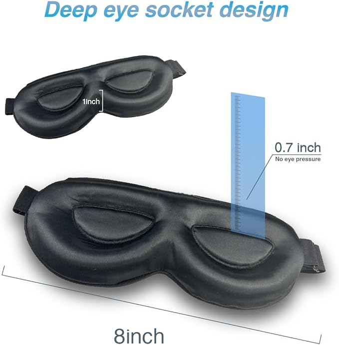 PROMEED Adjustable 100% Mulberry Silk Sleep Mask 23 Momme, 3D Contoured No-Pressure Cup Eye Mask for Sleeping, Super Soft Breathable Blindfold, Perfect Blocks Light for Sleeping (Black)