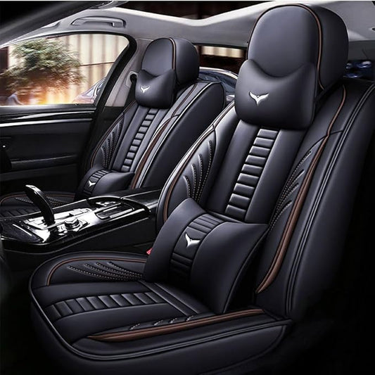 for Toyota RAV4 2008-2025 Car Seat Covers, Full Coverage Customized Seat Covers Premium Leather Waterproof Stain-Resistant Easy to Install (Front Set with Pillows, Black&Coffee)