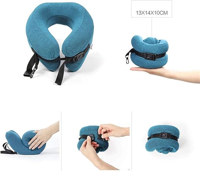 Neck Pillow Sleep Kit - 100% Memory Foam Travel Pillow, Compact Carry Bag, U-Shaped Airplane Car Flight Pillow, Breathable and Comfortable 360-Degree Head Support