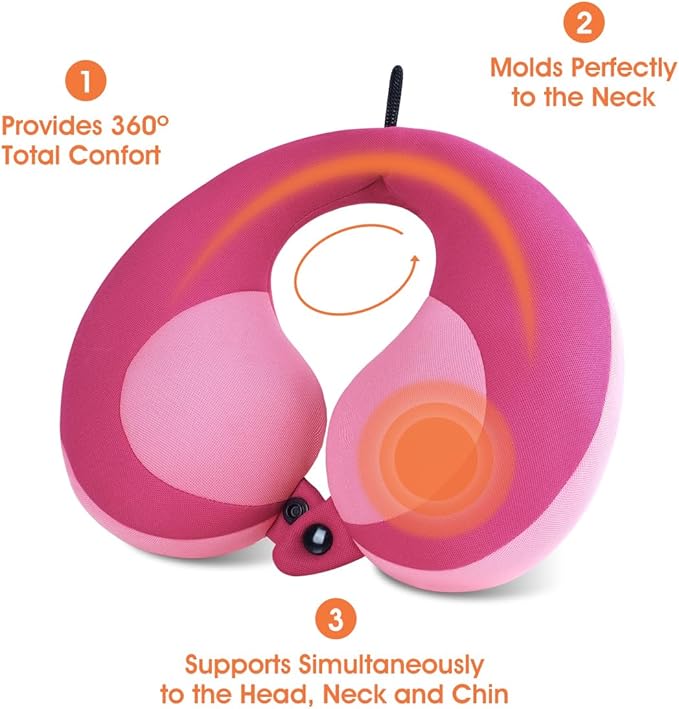 INFANZIA Kids Chin Supporting Travel Neck Pillow, Helps Support Head and Neck, Comfortably Designed for Head, Neck, and Chin Support - Gifts for Toddler/Child/Kids, Pink