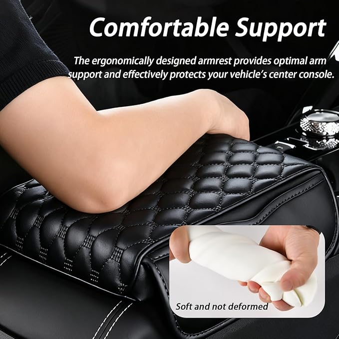Car Center Console Cover for VW Jetta VI 2011-2013 2014 2015 2016 2017 2018, Thick Armrest Cushion Pad with Side Storage Pockets, Center Console Protector, Arm Rest Cover for Cars, SUVs & Trucks