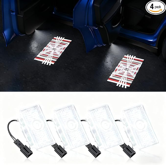 Motrobe 4PCS Puddle Lights for Tesla Model Y Juniper 2025 2026 Model 3 Highland 2024-2026 4K HD Ultra-Bright Cyber-Stripe Projection Door Lights No Error Code Never Fade Tesla Accessories