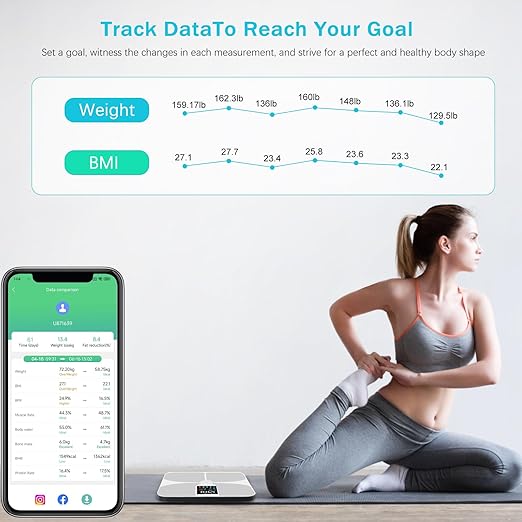 Multi Functional LCD Large Screen Intelligent Digital Body Fat Scale, Tempered Glass Bathroom Scale, Body Composition Analyzer with Smartphone Application and Bluetooth synchronous Scale