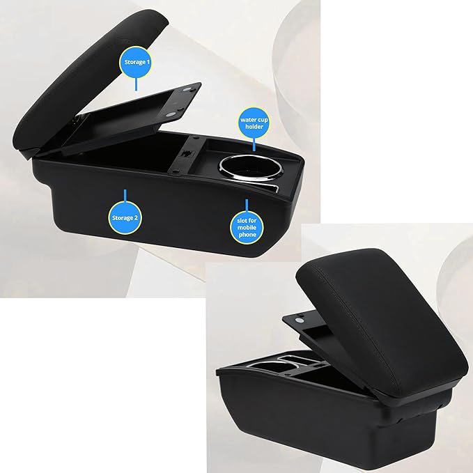 AULPHIKE Compatible with Nissan March Micra Armrest 2011-2016 Center Console Organizer Armrests Double Layer Storage Space with Cup Holder