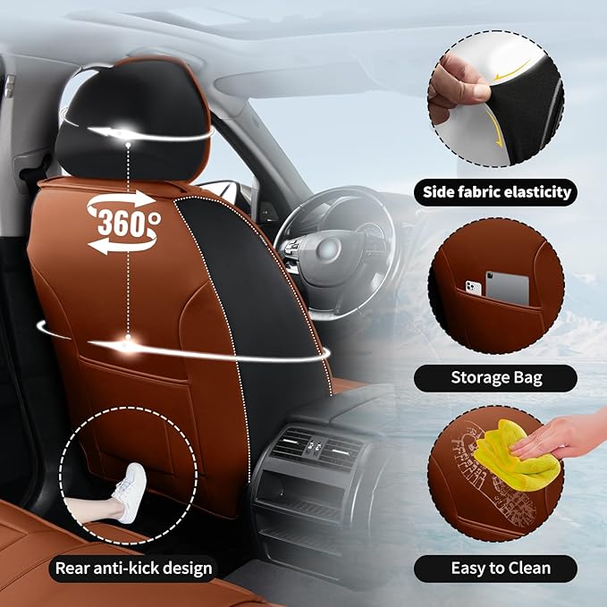 Fit Tucson Car Seat Covers Compatible with Hyundai Tucson 2010-2026, Premium Leather Breathable,Wear Resistant, Airbag Compatible, All-Weather Protection & Full Coverage, Full Set Brown&Black