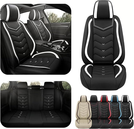 Car Seat Covers for KIA Sedona 2003-2021, Premium Nappa Leather Car Seat Cover, Stylish Sport Seat Covers， Automobile Seat Cover Sets.(Standard 5 Seats/Black White)