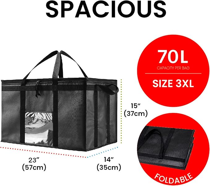 NZ home Insulated Bags for Food Delivery (3XL) Grocery Shopping Cooler Bag, Pizza Delivery, Hot & Cold Catering Tote, Reusable, Foldable & Heavy Duty (Orange)