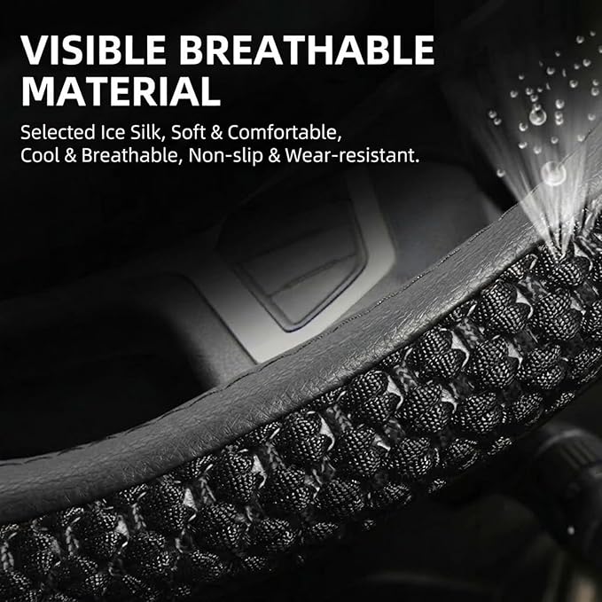 15" 16" 17" 18" 19" 20 Inch Ice Silk Ventilation Multi-Style Comfy Grip Steering Wheel Cover for Truck, Bus, Big Rig Trucker,SUV， Anti-Slip Design 15-20 Inch (Black, 18 inch)