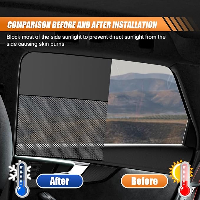 Car Front & Rear Side Window Sunshade, Magnetic Automotive Windshield Privacy Curtain with Half Shade, Mesh Sun Protection Cover Blocks Heat, Glare, UV Rays for Driver Passenger (4PCS)